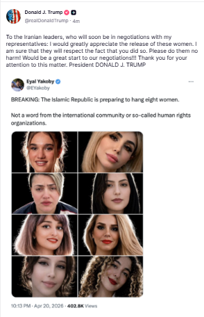 The POTUS clearly doesn't know what is going on in the Islamic Republic of Iran. There are tens of thousands of Iranians set to executed!! Not just these 6 beautiful young women.

I am shocked by the naïveté of this president. DO NOT NEGIOTATE w/ TERRORISTS and SAVAGE MURDERERS!