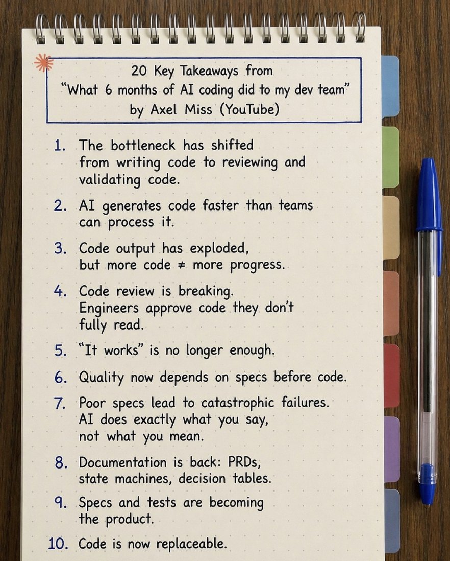 ronakrahane's tweet photo. Watched a video by Axel Miss on how AI changed his dev team in 6 months.

These insights have been incredibly helpful as I build my first AI SaaS - so I documented them. 
Many developers are still not adapting to this shift.

Here’s the breakdown:

~ Source: Axel Miss (YouTube) https://t.co/2nSATzlXQg