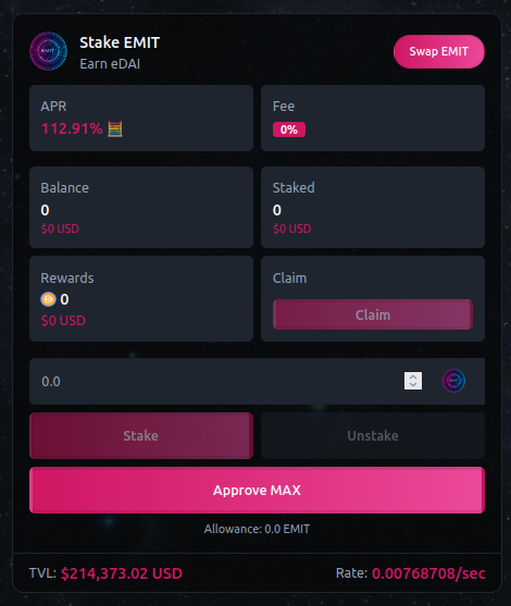 EMITfarm's tweet photo. 📡 Stake EMIT & Earn $eDAI Rewards 🛰️

ℹ️ EMIT's Single-Sided Staking Pool Is Fueled By Market Volume via 4% Fee On Transactions. The More Volume / Activity The Token & Protocol Has, The More Rewards Generated!

🛰️ Current APR ➡️ 112% 

Farms ➡️ https://t.co/0jvHMNspxj 🔗
Community ➡️ https://t.co/9VVSi6Y0l2 🔗
