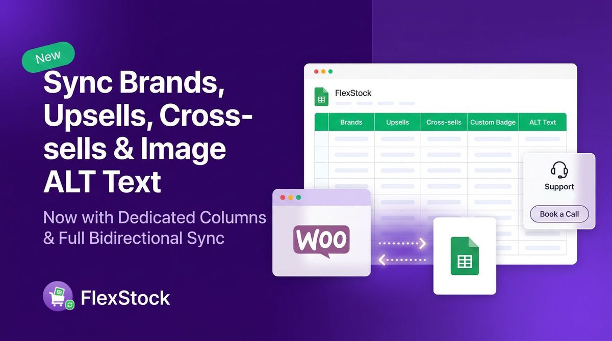 wppool_'s tweet photo. FlexStock v3.15.8 is live ⚡

Now syncing:

✅ Brands
✅ Upsells and Cross-sells
✅ Custom Badges
✅ Image ALT Text

Fully bidirectional.
Dedicated columns in Google Sheets.
Faster bulk product management.

Update today 👇
https://t.co/K6lBFo3VSu

#FlexStock #Stocksync #WooCommerce #WordPress #eCommerce #GoogleSheets