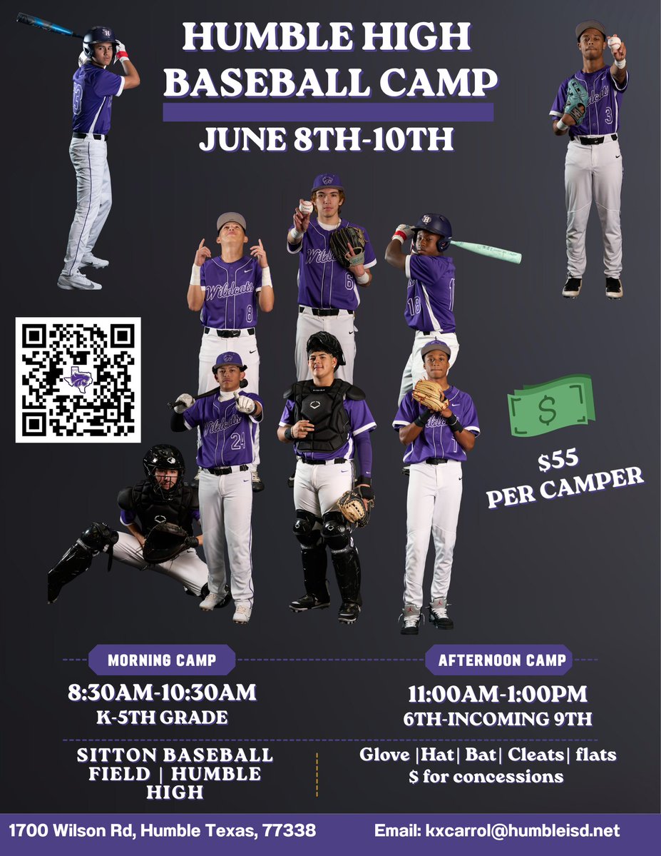 humblewildcatbb's tweet image. Humble Baseball Camp! Come join us to learn from our coaches and players about what it is to be a Wildcat! #CAD @Coach_Hud_HHS @Coach_Carroll2 @DBAT_Humble @HumbleISD_HHS @HHS_Television @HumbleISD_LLE @HumbleISD_Ath @HISDParents @HumbleISD 

events.hometownticketing.com/boxoffice/humb…