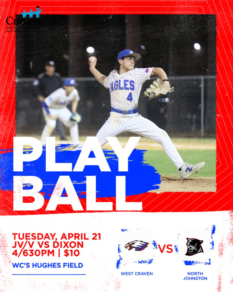WC_Eagle_Sports's tweet photo. WC Baseball HOST #3Rivers4A foe N Johnston TODAY! | 4/630pm | $10 #CravenCountySchools #EagleNation #NCHSAA #NCDPI_Athletics https://t.co/zgtc6a2hOr