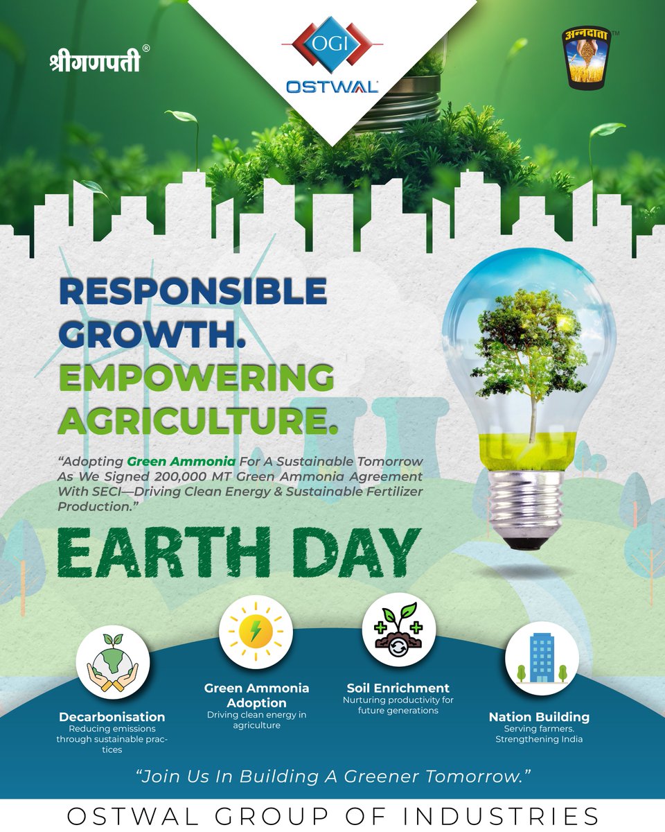 OstwalgroupofIn's tweet photo. 🌍 Responsible Growth. Empowering Agriculture.

This #EarthDay, we drive #Decarbonisation with #GreenAmmonia 🌱

✔ Clean energy
✔ Healthier soil
✔ Sustainable farming
Building a greener future, one step at a time.

#Sustainability #ClimateAction #Agri https://t.co/KYVfKBnFJk