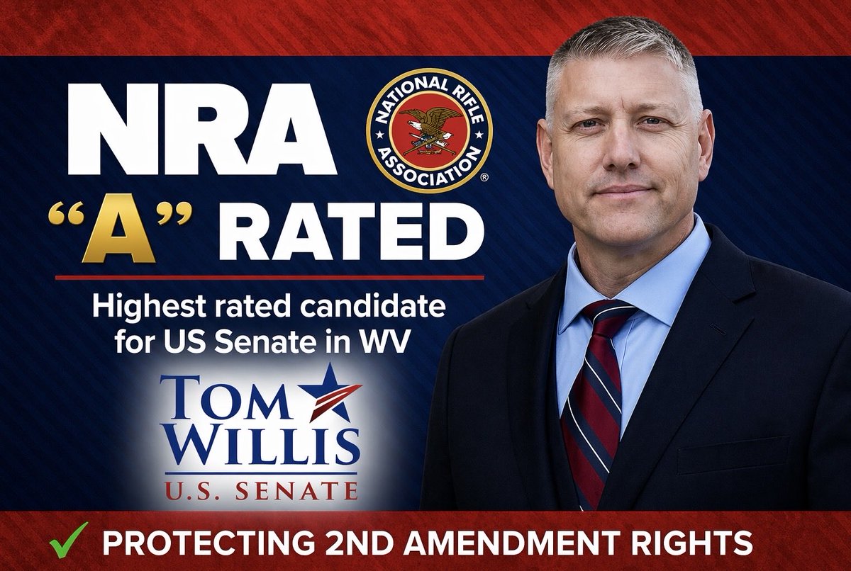 Proud to be the highest-rated candidate for U.S. Senate in West Virginia.

I’ll always defend your 2nd Amendment rights.

— Tom Willis 🇺🇸

#WVPolitics #2A #DefendTheSecond #GunRights