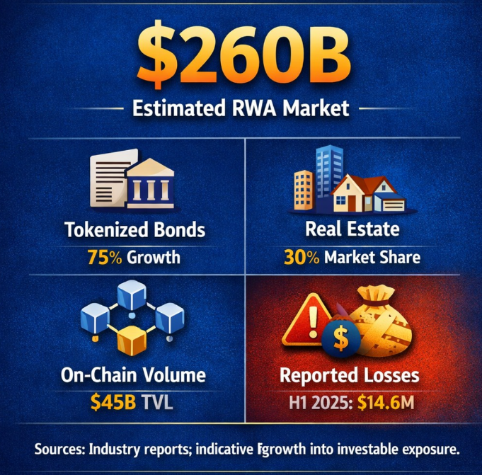 ShipexToken's tweet photo. Market snapshot:
* $260B estimated RWA size
* $45B on‑chain volume
* $14.6M reported losses (H1 2025)
Growth is real risk is too.
#InstitutionalFinance #BlockchainData #RealWorldAssets https://t.co/GmChOzY49C