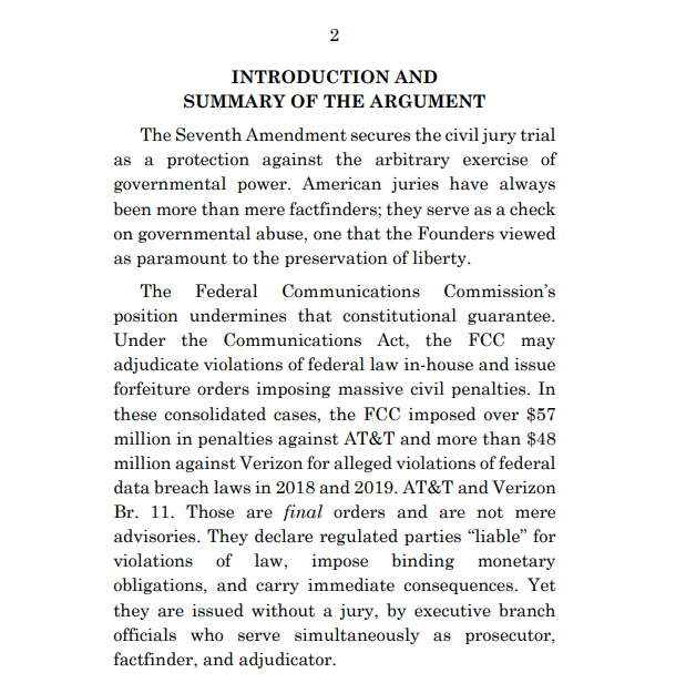 bskorup's tweet photo. Today the Supreme Court will hear arguments in FCC v. AT&amp;T, a challenge to federal agencies' authority to impose final orders and civil penalties ($100M+ here) without a jury trial. Cato filed an amicus brief in the case defending the right to a jury:
https://t.co/8haN2HjFcS https://t.co/wFlpfcdckY