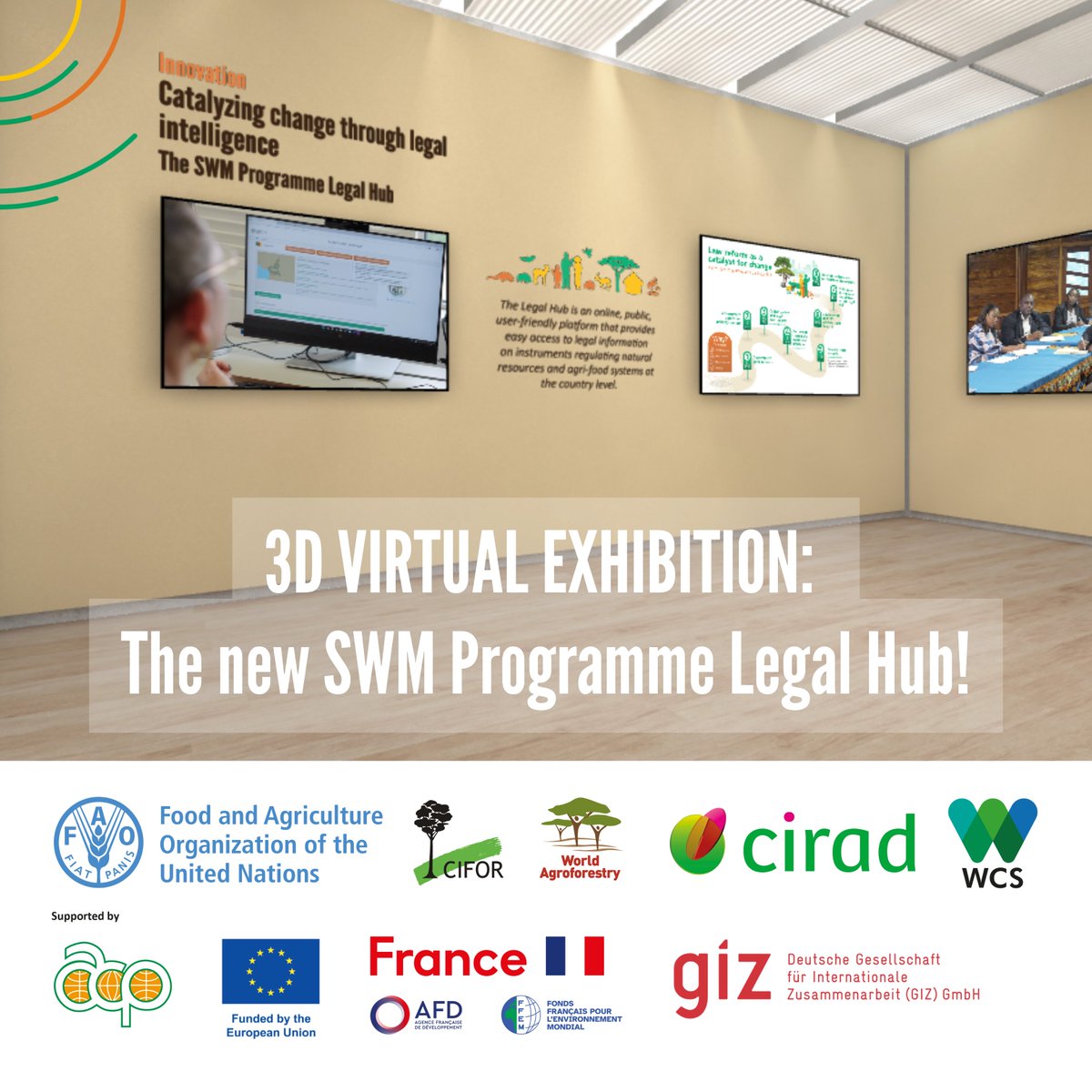 FAOInnovation's tweet photo. We're marking #InnovationDay with something bold: the #SWMProgramme immersive 3D Exhibition is LIVE — now featuring the brand-new #Legal Hub.
A public platform for legal info on natural resources and agri-food systems. Explore it now 👇
https://t.co/jD6AlHyscN
#WCID @FAOForest https://t.co/pXqufgeJ5D