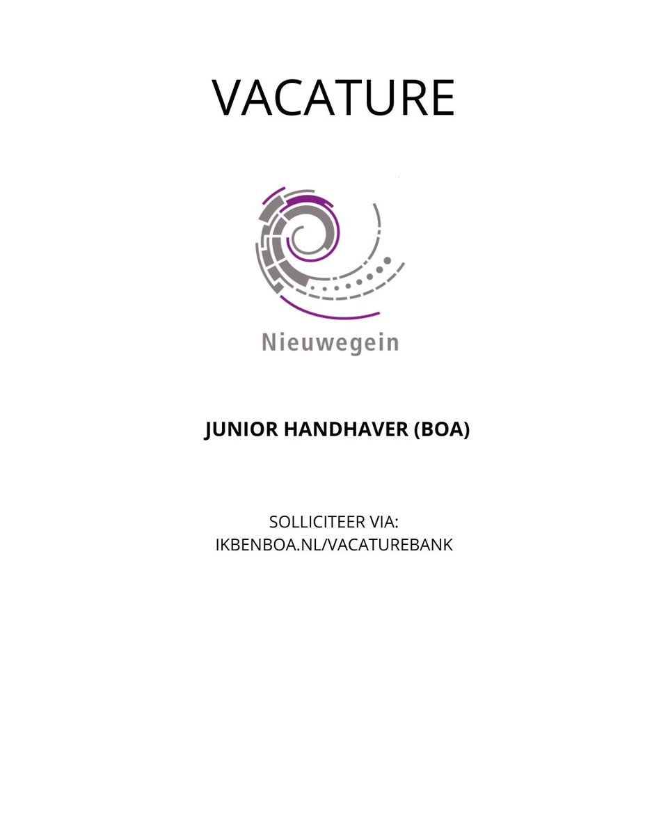 BoaAcp's tweet image. VACATURE:
Gemeente Nieuwegein is op zoek naar:
JUNIOR HANDHAVER (BOA)

Nieuwsgierig of direct solliciteren?  

Kijk op onze BOA Vacaturebank:
ikbenboa.nl/vacature/gemee…

#boa #handhaving #nieuwegein #vacature