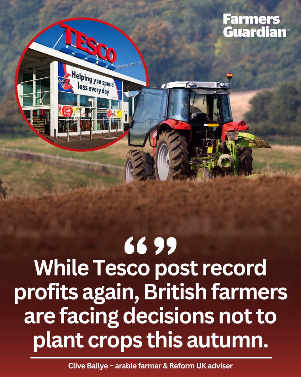 FarmersGuardian's tweet image. 🚨 What needs to be done about fairness in the supply chain? 

Staffordshire farmer Clive Bailye (@TWBFarms) says if he sold his farm and invested in Tesco shares, he'd see "roughly 4 to 5 times the return". 

#britishfood #supplychain #ukfarmers