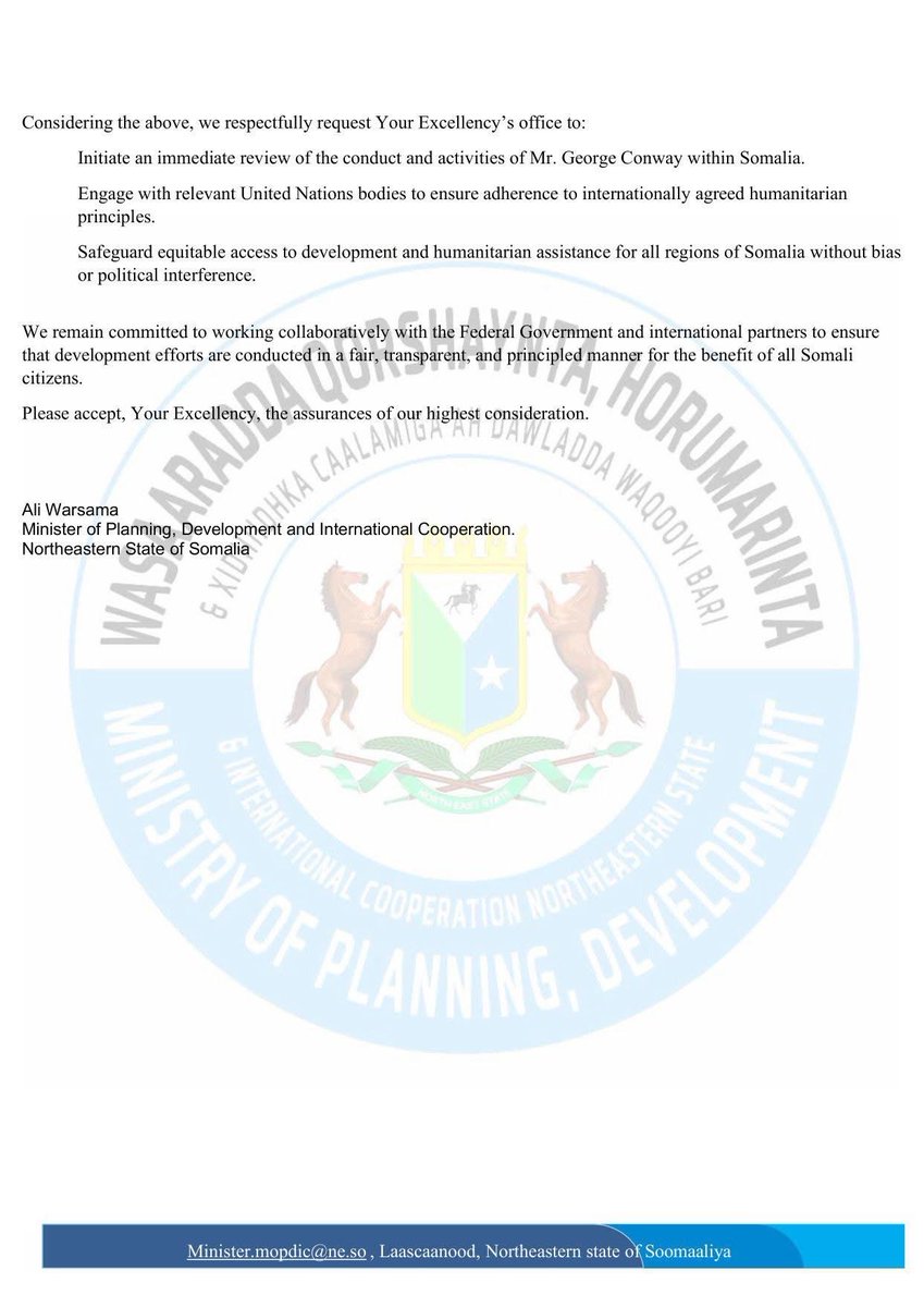 YonisYasin1's tweet image. #BREAKINGNEWS North East state has complained that 
 George Conway, the Deputy Special Representative of the Secretary-General and Humanitarian Coordinator, has denied the existence of the NE state and has become an obstacle to the development and rights of this new state.