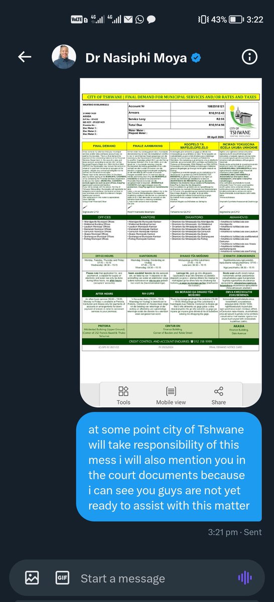 enetob's tweet photo. @nasiphim @CityTshwane i have instructed the service to be terminated the city of Tshwane officials are dragging their feets, not that the mayor herself is not aware of this but shes choosing to ignore this while people are saying shes the competent mayor of all the metros https://t.co/VQdz713b8G