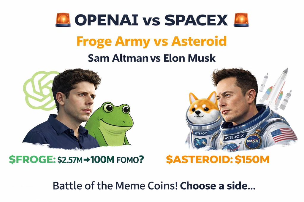 cryptoabsorber1's tweet image. $FROGE &amp;gt; $ASTEROID 
#open ai &amp;gt; #spacex
#sam &amp;gt; #elon
@FrogeVIP 
@sama @elonmusk
We’re following you, dog 🔪 😆