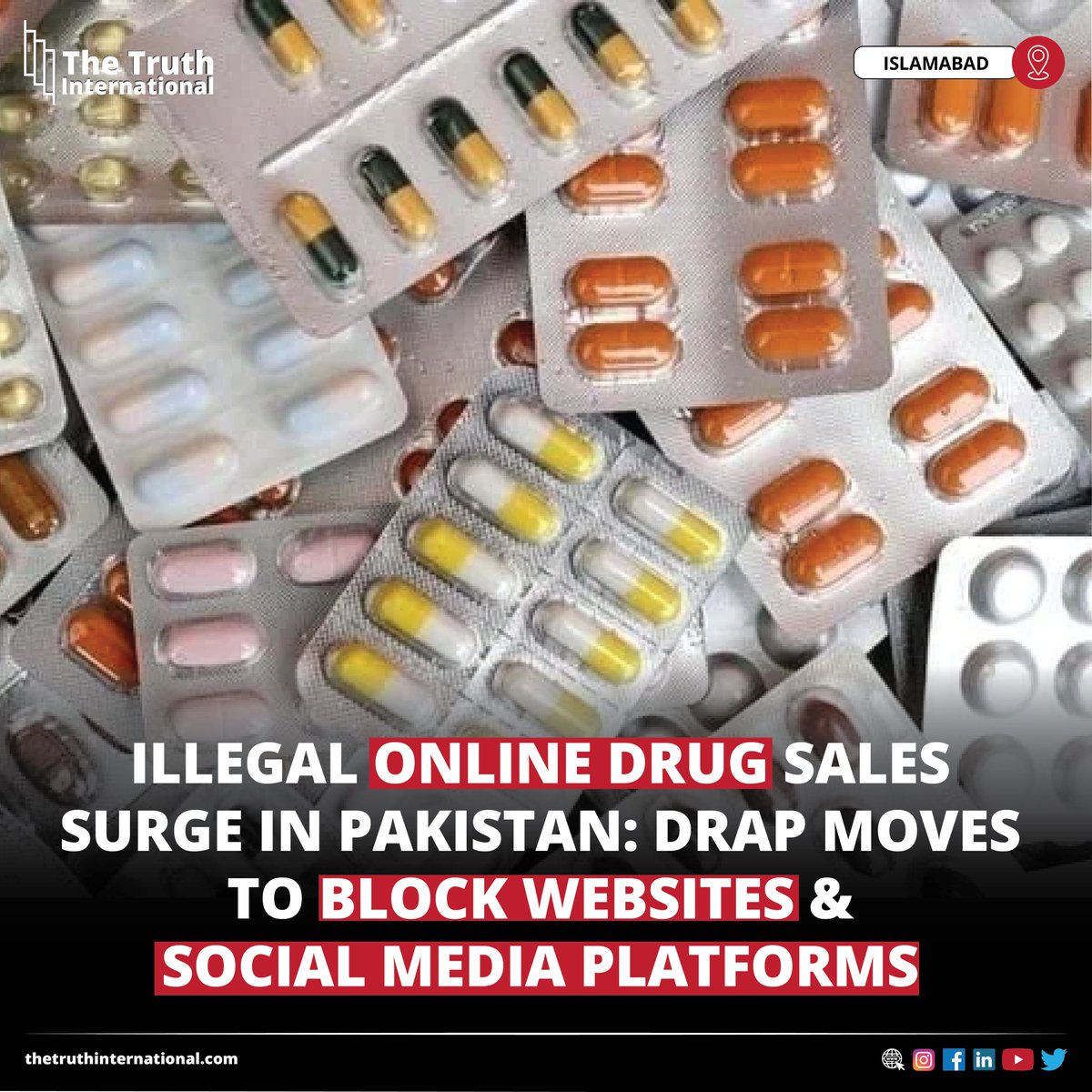 ttimagazine's tweet image. Illegal Online Drug Sales Surge in Pakistan: DRAP Moves to Block Websites and Social Media Platforms

FIND MORE: thetruthinternational.com/illegal-online…

#Illegal #Online #Drug #Sales #Pakistan #DRAP #Moves #Block #Websites #SocialMedia #Platforms #Islamabad #TTI