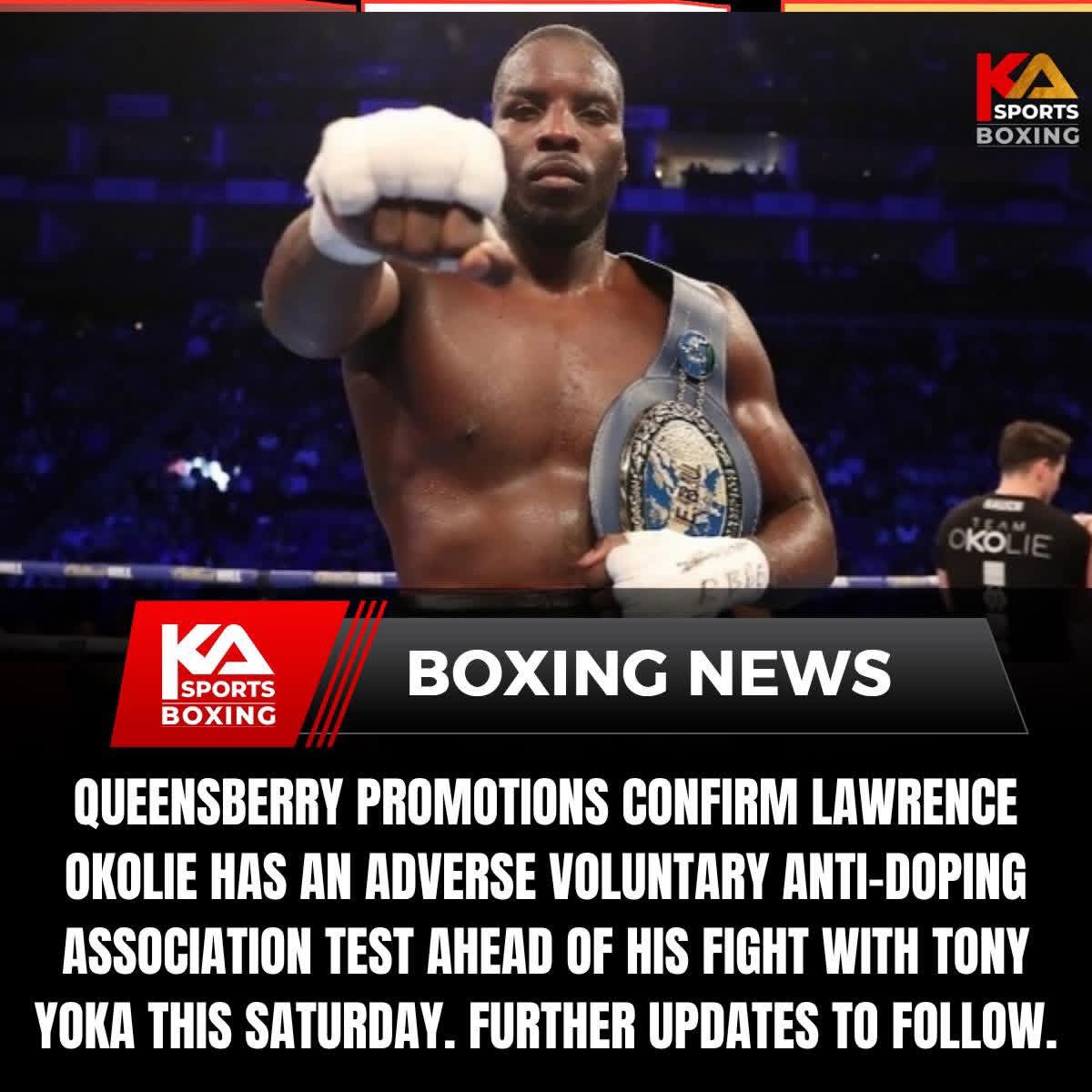 kazportz's tweet photo. Doping Scare Hits Okolie vs Yoka Fight Week 🚨.
#kasportsboxing #boxingnews #worldboxing #boxingtraining #kboxtv #acetvboxing #boxeo #world #boxing #okolie https://t.co/BRTpuO6I4x