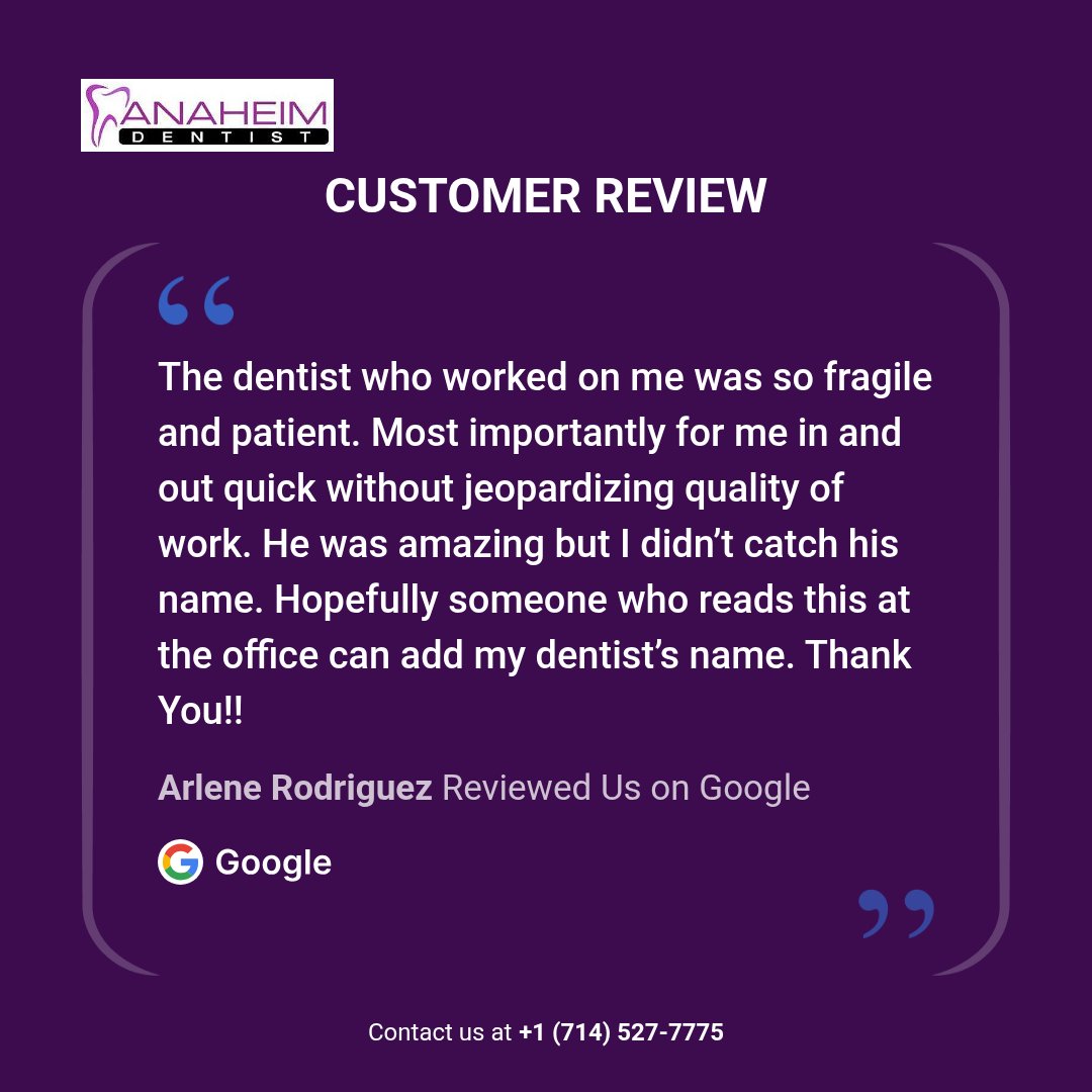 anaheim_7's tweet image. Check out this glowing review from one of our customers! How have our services helped you? Tell us in the comments! #AnaheimDentist #Dentist #ClientReview #HappyCustomer #PositiveFeedback