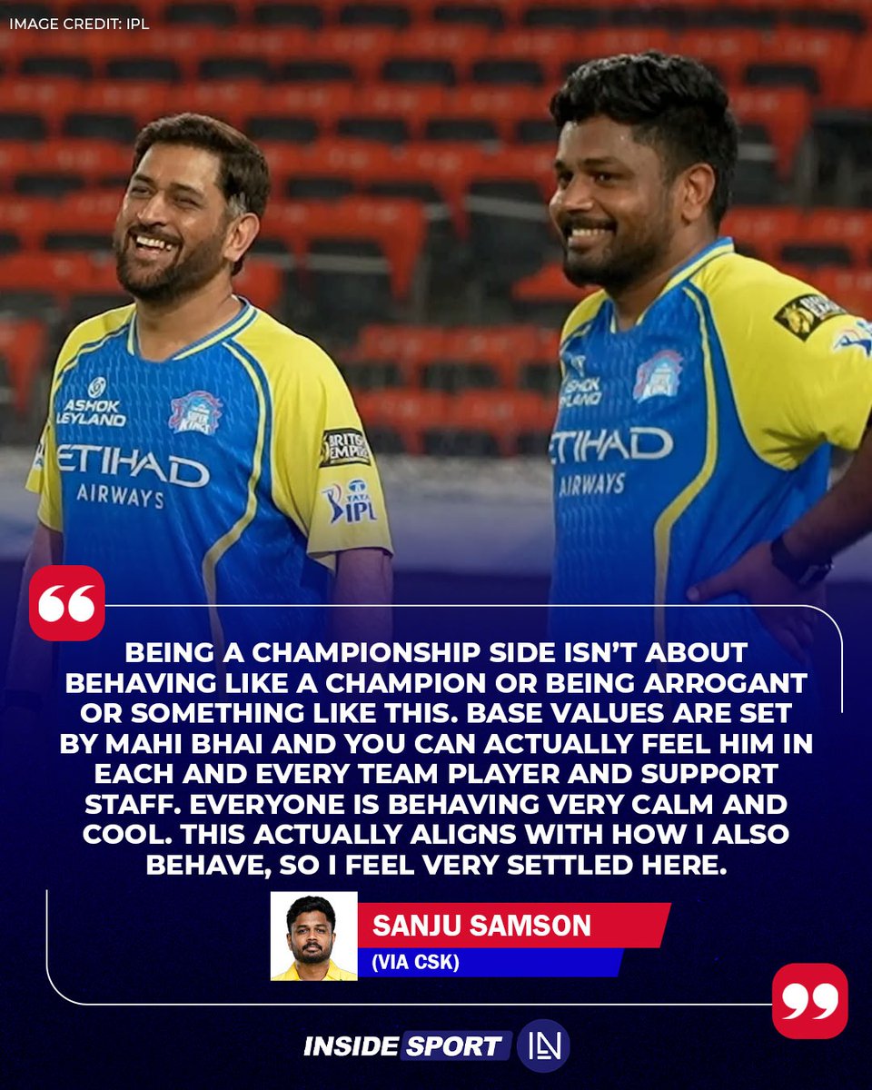 InsideSportIND's tweet image. Sanju Samson opens up on adapting to Chennai Super Kings values set by MS Dhoni.

#IPL2026 #SanjuSamson #MSDhoni #CSK #CricketTwitter