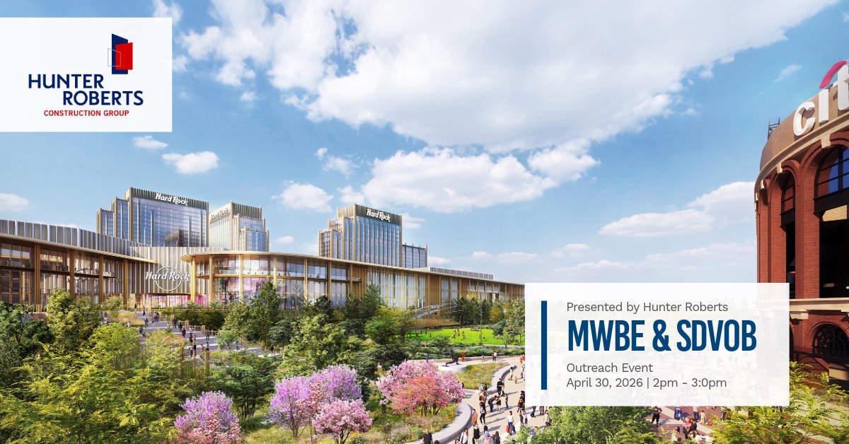 HunterRobertsCG's tweet photo. Join us for our second MWBE &amp; SDVOB Outreach Event, highlighting the Hard Rock Metropolitan Park Northfield &amp; Southfield Garage project. 🎸🤘🎰

Interested in attending? Register here: https://t.co/JUljxkGO04 

#HRCG #WeDeliver #HardRockMetroPark https://t.co/W5YHztKJCz
