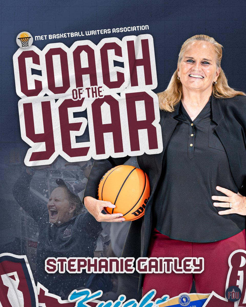 FDUKnightsWBB's tweet photo. add it to the trophy case. 🏆

FDU’s Stephanie Gaitley has been named the @MetBasketballW Division I Coach of the Year!!

#uKNIGHTED | #NECWBB https://t.co/UI8poU4L5D