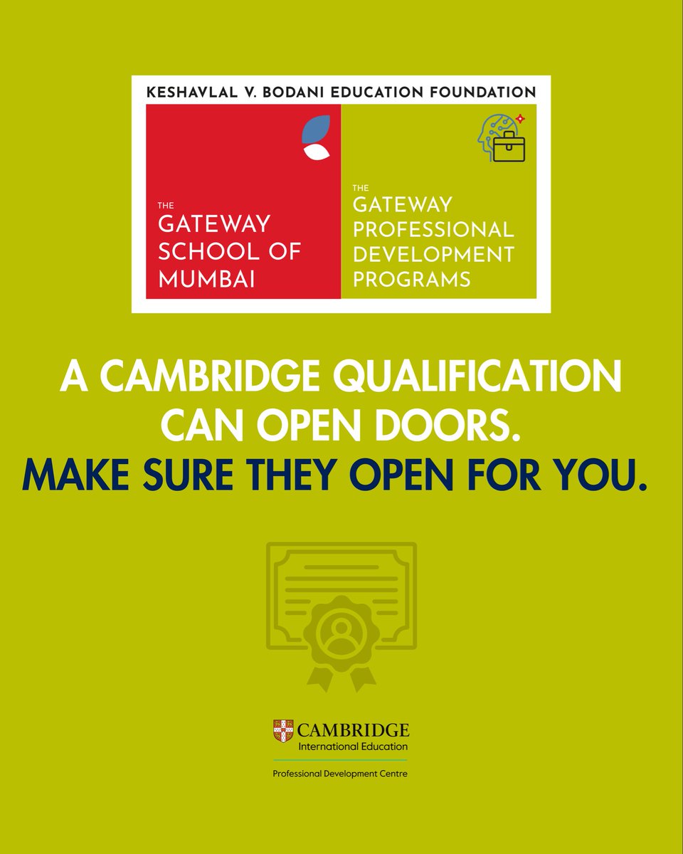 GSOM_official's tweet photo. When the standard is Cambridge, everything changes.

The Gateway School of Mumbai is proud to offer the Cambridge International Diploma in Teaching &amp; Learning (CIDTL), with a special focus on Intervention and Remedial Education. https://t.co/5KKJ4kLyzq