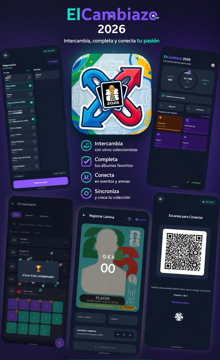 Amigos mi novio desarrollo una app para todos aquellos que llenan el álbum del mundial.

Les comparto "ElCambiazo", una aplicación que se desarrollo para optimizar la gestión y el intercambio de láminas del Mundial. 

Abro hilo con sus funciones+
play.google.com/store/apps/det…