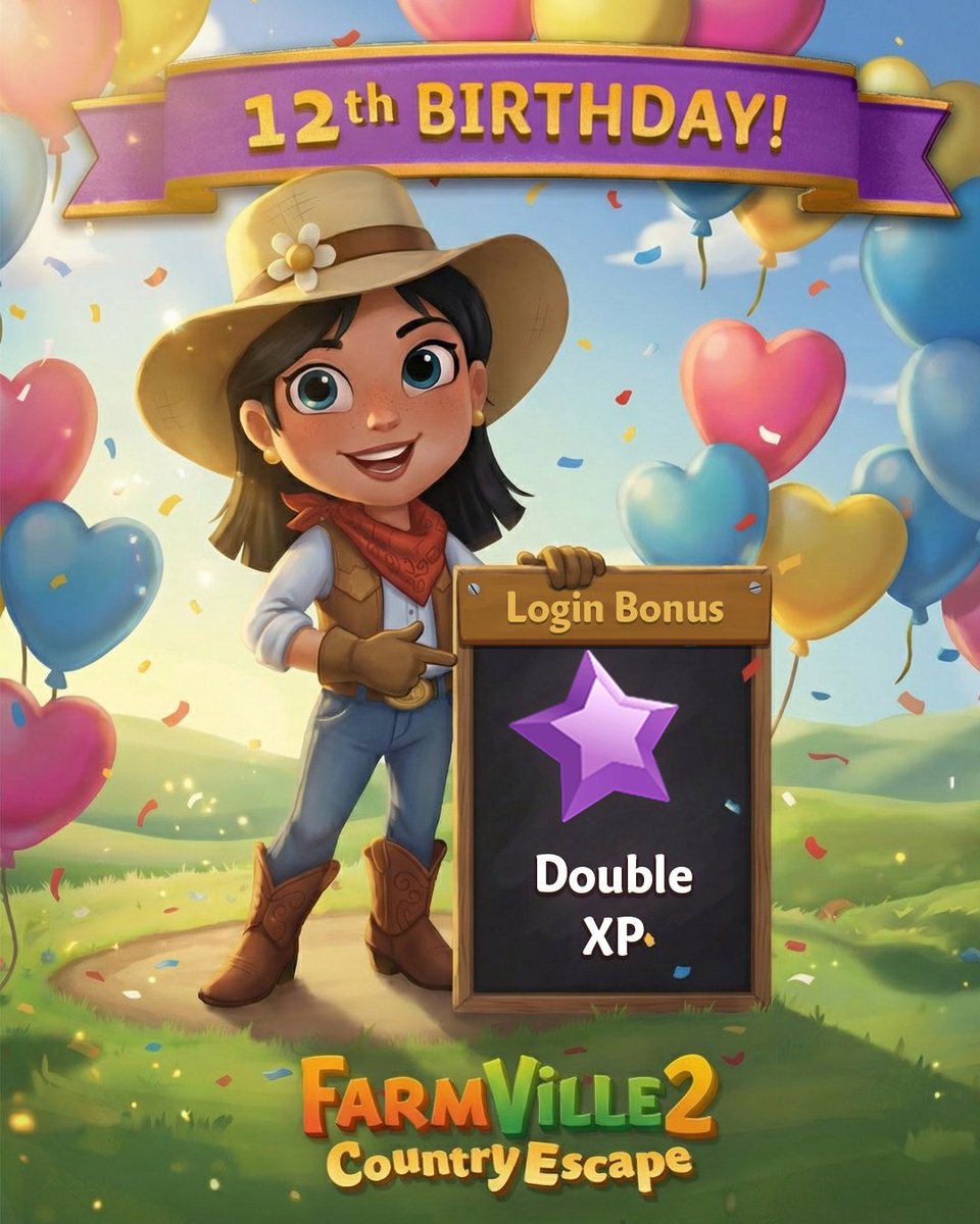 farmville2's tweet photo. FarmVille is celebrating 12 amazing years with the Anniversary Frenzy! ๐๐ Hurryโlog in today to claim your special reward of Double XP Boost โกโจ and level up faster! ๐๐ฑ
Play now: https://t.co/F5tOBPOp3c
#12YearsOfFarmVille #FarmVille #FarmVille2CountryEscape https://t.co/Sb5l3F5u2K
