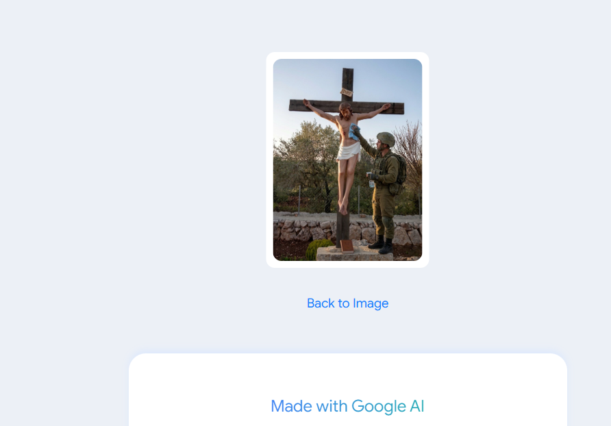 These two widely shared images claiming to show the IDF restoring a statue of Jesus that was previously damaged by an Israeli soldier near Debl, Lebanon, are AI-generated and fake.

A Google SynthID check finds watermarks that suggest both images were made with Google AI.