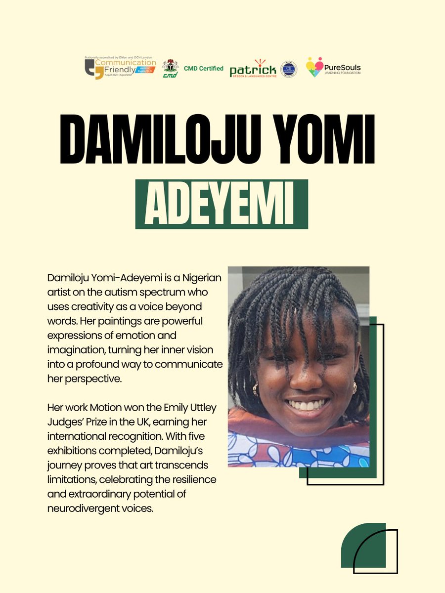 patrick_speech's tweet image. Incredible world class artist 

Come and see their artworks 
Sunday, April 26,2026 by 2pm at Terra Kulture 

It’s free, support us and tell the world about us 

#autism #specialneeds #LagosEvents #children