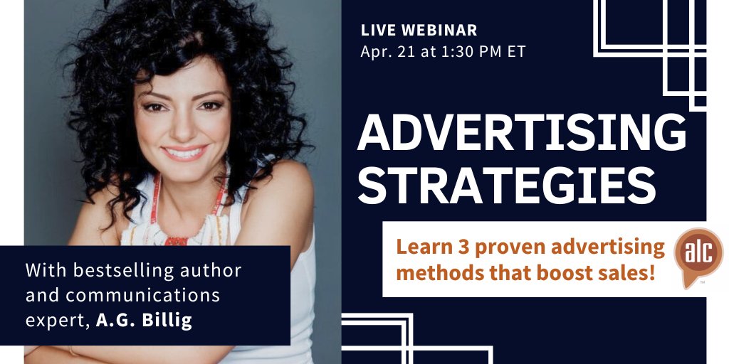 authorlearning's tweet image. TODAY: Bestselling author and marketing expert A.G. Billig will review proven advertising platforms for authors.
authorlearningcenter.com/webinars/c/e/2… #writingcommunity #authorlife #bookadvertising #bookpromotion #bookmarketing #bookselling #authorpreneur