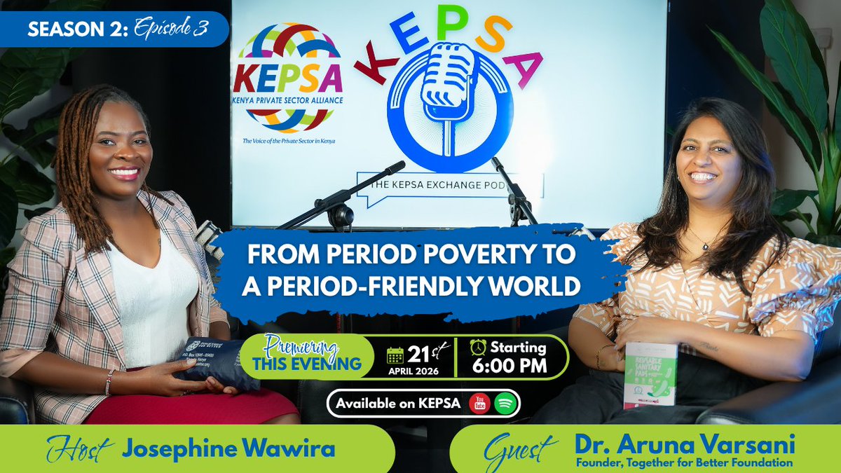 KEPSA_KENYA's tweet image. Education shouldn't stop because of a biological cycle, yet for millions of girls, it does. In #KEPSAExchangePodcast SN2EP3, our guest @ArunaVarsani  – @TogetherForBet5, reveals how #sustainable sanitary products are helping girls 
▶️youtu.be/wKv3LOr1SYw 
#CircularConversation