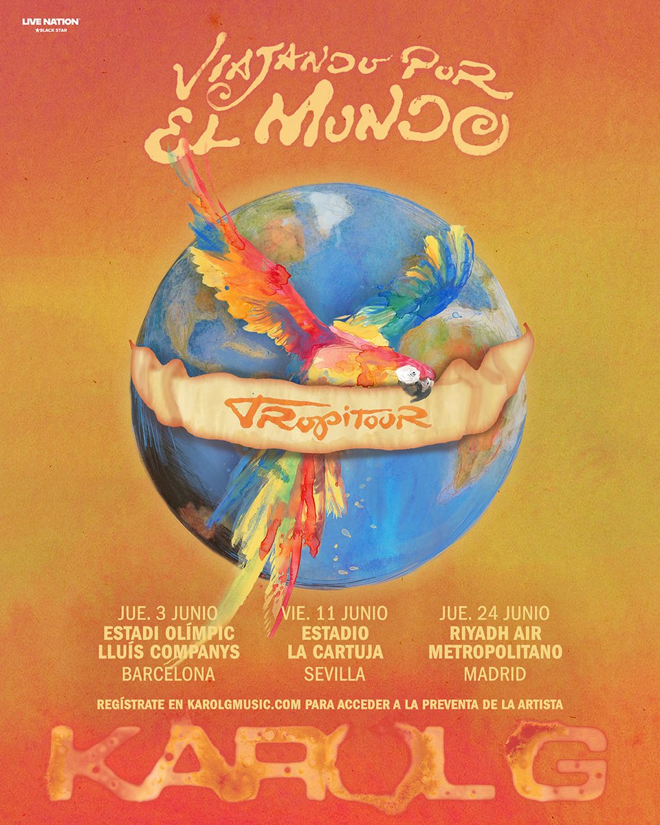 Apenas comienza todo con KAROL G 🔥 Viajando Por El Mundo Tropitour
🗓 REGISTRO PARA FANS:
El Artist Sign Up comienza el 21/04 a las 16h y termina el viernes 24/04 a las 16h.
➕ Más info en el link de la bio >> ÚLTIMOS ANUNCIOS
#KAROLG #ViajandoPorElMundoTropiTour #livenationesp