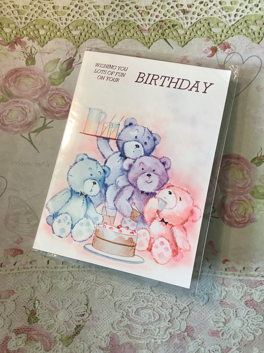 WatsonsVintage's tweet photo. NEW LISTING - Such a cute card. Rare Vintage Circa 1980s Birthday Card with ADORABLE and Colourful Teddy Bears enjoying Cake Design - Simple Greeting Inside - 80s Nostalgia https://t.co/6BsMPs0AQ2 via @Etsy #VintageCards #BirthdayCards #TeddyBearDesign #80snostalgia #BearLover https://t.co/GAApykoGsf