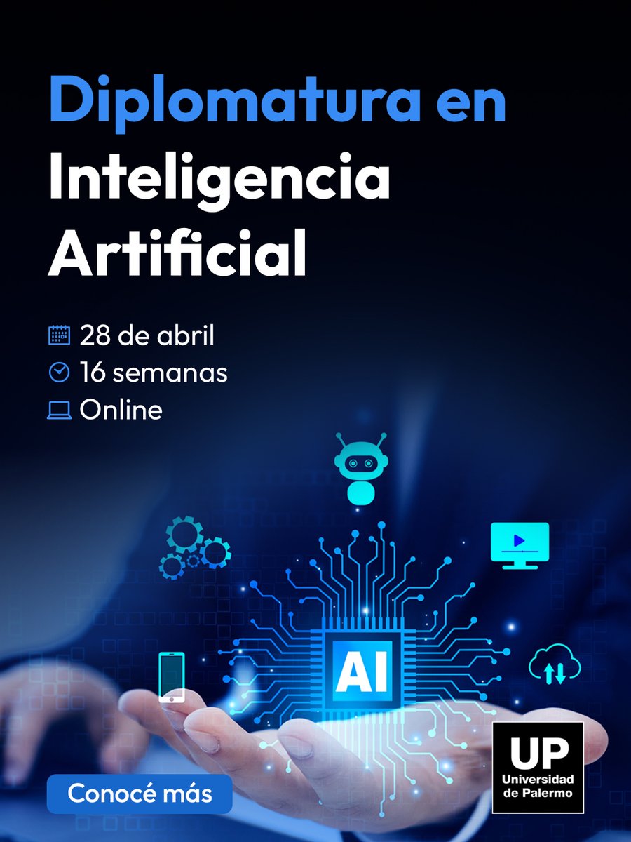 UPingenieria's tweet photo. Hacé una #Diplomatura en #InteligenciaArtificial 🤖
Aprenderás a trabajar en desarrollos y proyectos de aplicación de IA, integrando las herramientas tecnológicas y los servicios cloud más populares.
Inicio 📅 28/4
📲 https://t.co/YPE23Bg3M8 https://t.co/dFn7xnj94K