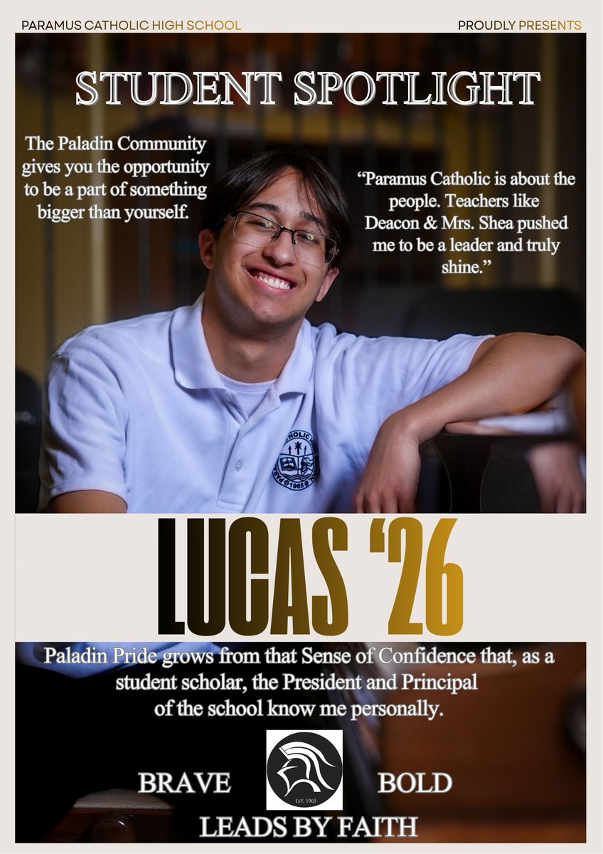 ParamusCathHS's tweet image. Student Spotlight 2026: Meet Lucas '26 🛡️ Leading with faith, service, and purpose. Join us! 🌟 #ParamusCatholic #PaladinPride #StudentSpotlight #PCClassOf2026 #BergenCountyEducation #FuturePaladins #FarewellAvenue #PCMinistry #LeadWithFaith