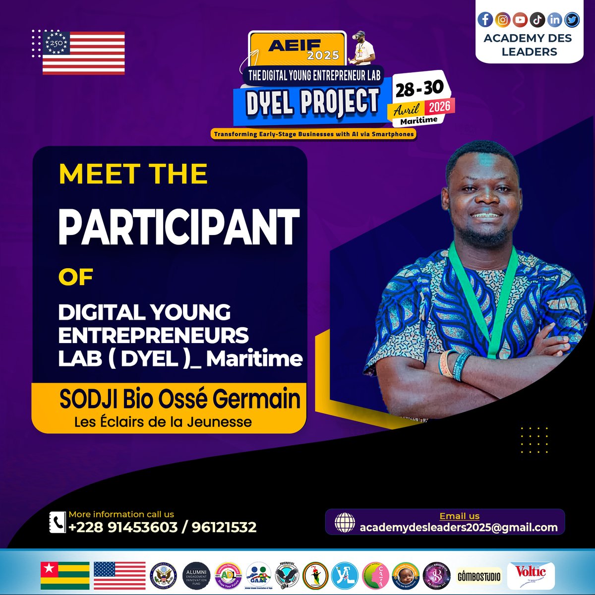 AcademyDesLeade's tweet photo. 🚀 DYEL 2026 arrive dans la Région Maritime !
📍 28–30 avril | American Corner UL
10 jeunes entrepreneurs (6F, 4H) de Kévé, Tsévié &amp; Grand Lomé formés en e-commerce, IA, leadership &amp; +.
🙏 Merci à 🇺🇸 Ambassade US, partenaires &amp; experts dont Oboubé A. Tossah &amp; Shelli Brunswick. https://t.co/WB1vHtxNHE