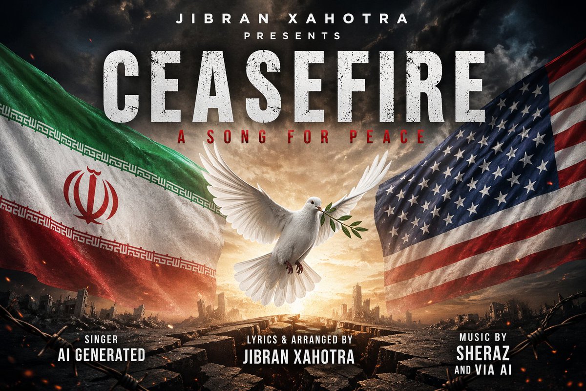 jibrananees902's tweet image. Title: CEASEFIRE - A Call for Peace (Official Music audio)

* Presented by: Jibran Xahotra
* Lyrics &amp;amp; Arranged by: Jibran Xahotra
* Music Produced by: Sheraz &amp;amp; Via
Release Date: 21st April 2026 | 11:00 PM
#Ceasefire #USAIranPeace #JibranXahotra #PunjabiRap #PeaceSong  

--ned