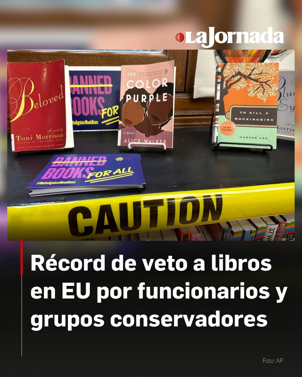 lajornadaonline's tweet photo. La Asociación Estadunidense de Bibliotecas (ALA) reportó que los intentos de censura de libros en Estados Unidos alcanzaron niveles récord en 2025, con 4 mil 235 obras impugnadas bajo una estrategia marcadamente politizada.

La asociación denunció que más del 90 % de estas impugnaciones forman parte de campañas coordinadas y financiadas que buscan retirar material con temáticas LGBT+ o contenido sobre violencia sexual, superando las 5 mil 600 retiradas efectivas de libros en bibliotecas escolares y públicas de todo el país.

Más información en: https://t.co/x6Y5AFNSdf