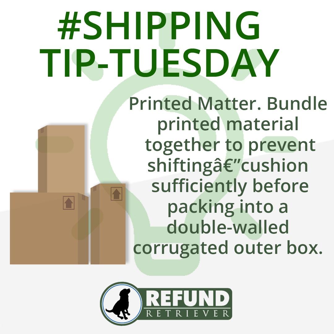 RefundRetriever's tweet image. #TipTuesday: Printed Matter. Bundle printed material together to prevent shifting—cushion sufficiently before packing into a double-walled corrugated outer box.