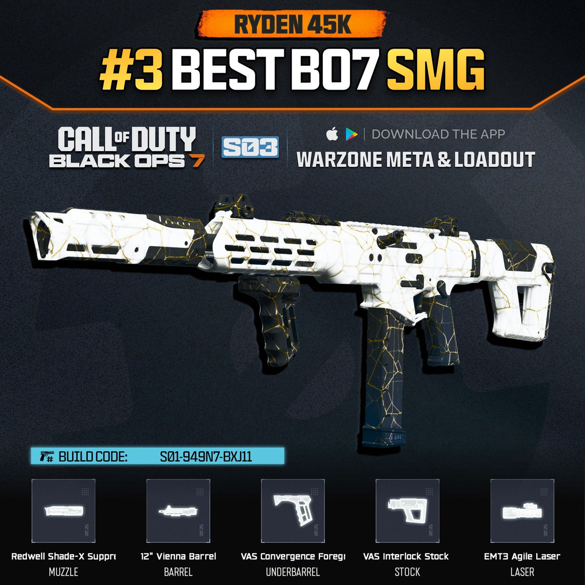 WZStatsGG's tweet image. ‼️🚨 BEST META SMGs IN BO7 🚨‼️

🔥 Here are the TOP 3 Best SMG Loadouts to use in #BlackOps7 Season 3 Multiplayer!

🥇 STURMWOLF 45
🥈 KOGOT-7
🥉 RYDEN 45K
