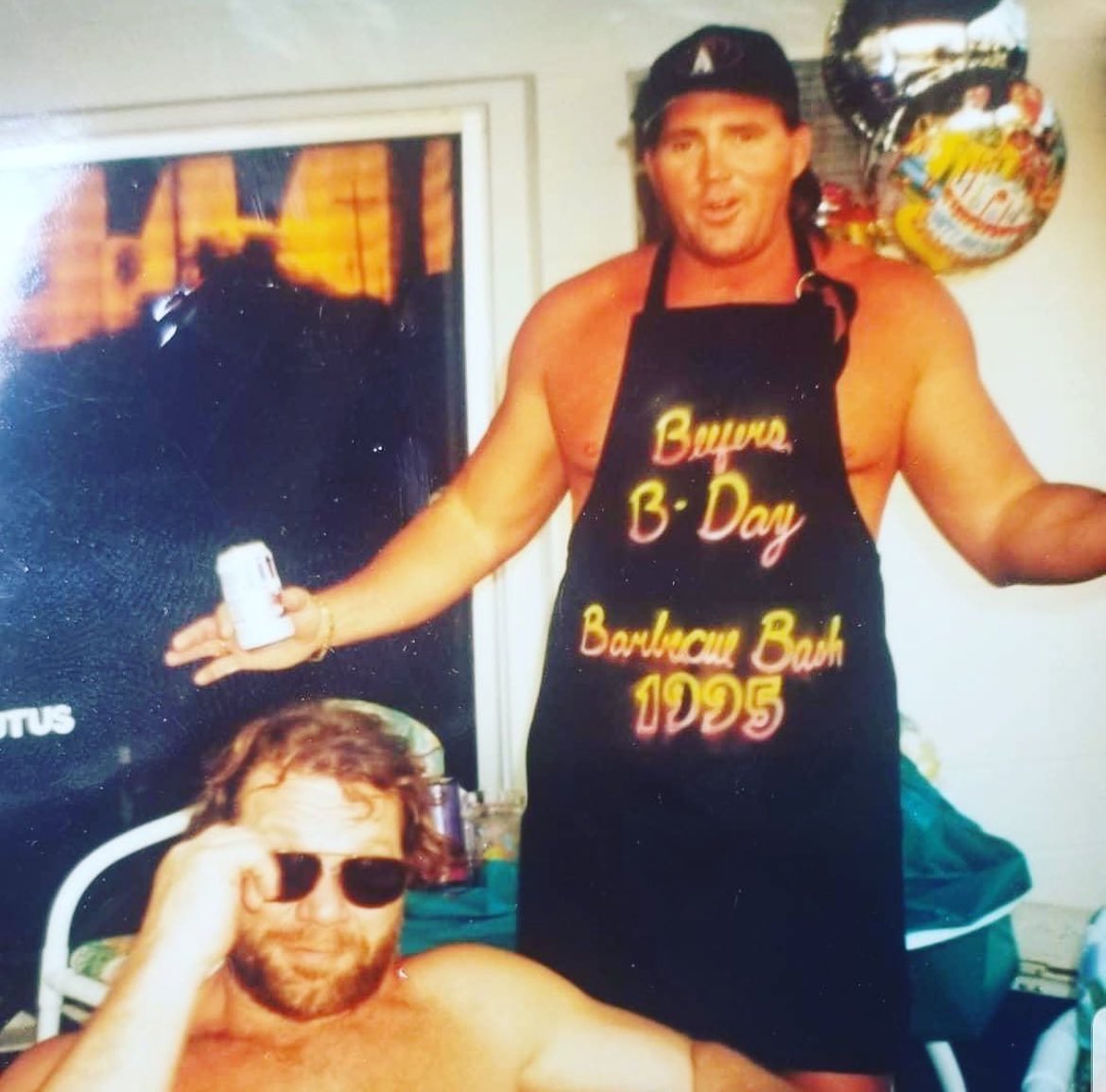 RealHacksawJim's tweet image. Happy birthday to my pal @brutusbeefcake_!

Here’s a picture from Beefer’s B-Day BBQ Bash in 1995!