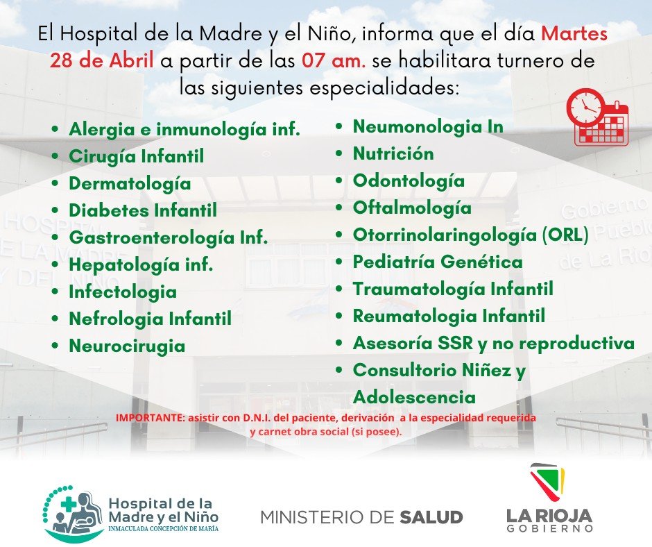 HMyNLR's tweet photo. 🏥 ¡¡ATENCIÓN!!

🗓 Horarios de Turnos Programados.

#HospitalAmigo https://t.co/Yx7Aacc1jw
