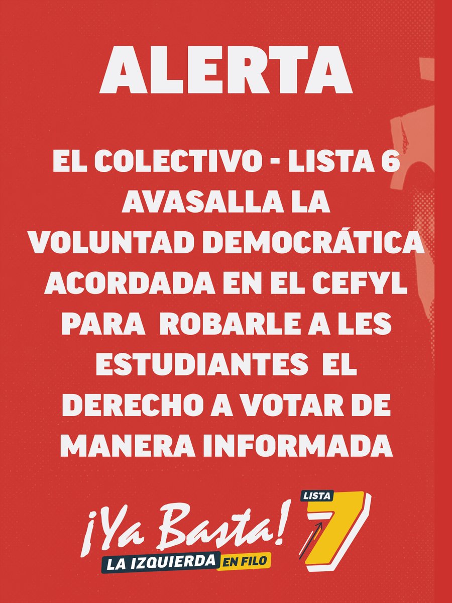 EL COLECTIVO AVASALLA LA VOLUNTAD DEMOCRÁTICA ACORDADA EN EL CEFYL PARA ROBARLE A LES ESTUDIANTES EL DERECHO A VOTAR DE MANERA INFORMADA

Hace una semana, la Comisión Directiva del CEFyL votó por unanimidad un acuerdo de convivencia democrática cuyo texto, propuesto por el