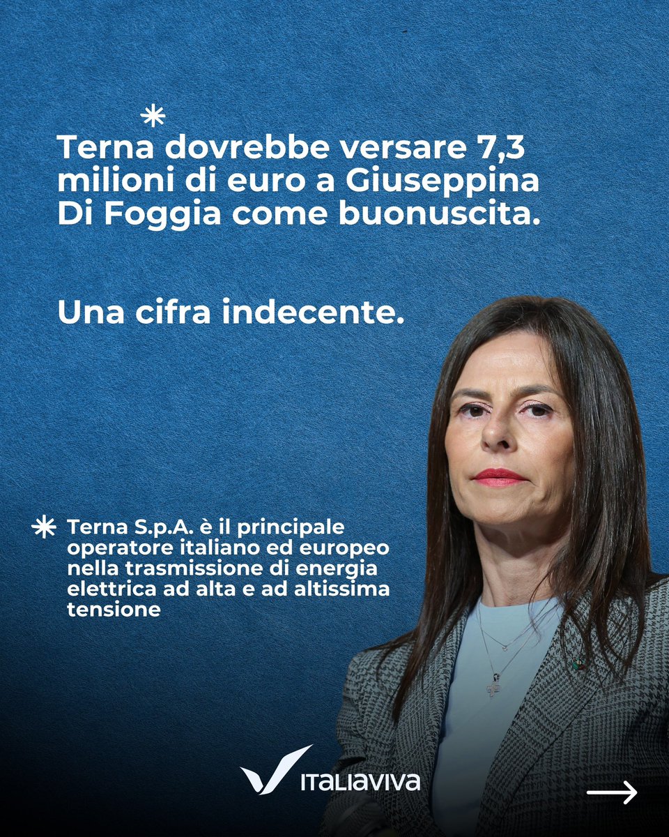 raffaellapaita's tweet image. I 7,3 milioni di euro che Terna dovrebbe versare a Giuseppina Di Foggia sono indecenti, in un momento in cui gli stipendi degli italiani sono fermi al palo, le famiglie non arrivano a fine mese, gli automobilisti fanno fatica a fare il pieno, il ceto medio è in difficoltà. 
Il