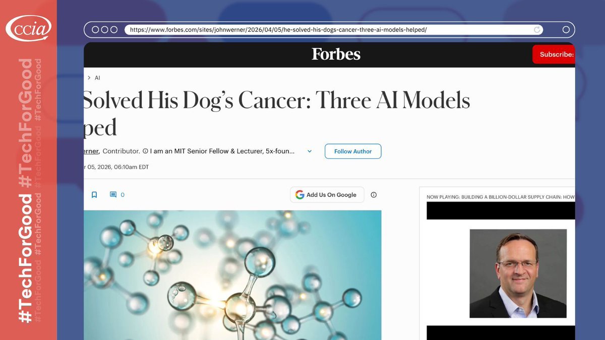 ccianet's tweet image. When it comes to treating illness, #AI is proving to be a game-changer. This is a story of how an AI-guided model helped researchers design an experimental cancer treatment to save a beloved dog, showcasing the life-saving potential of modern medicine. #TechForGood