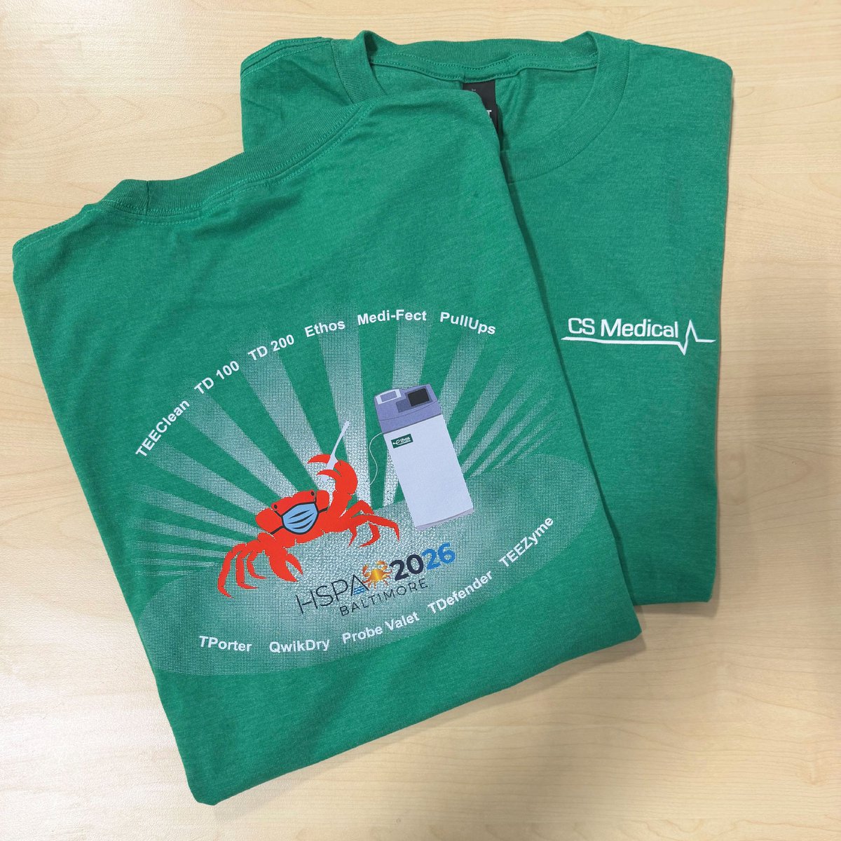 CSMedicalLLC's tweet image. Sneak peek at one of our HSPA 2026 giveaways!

Custom CS Medical shirt designed around complete probe reprocessing and automation.

Want one? Visit us at Booth #1229 in Baltimore

Limited supply!

#HSPA2026 #InfectionPrevention #SPD #Ultrasound