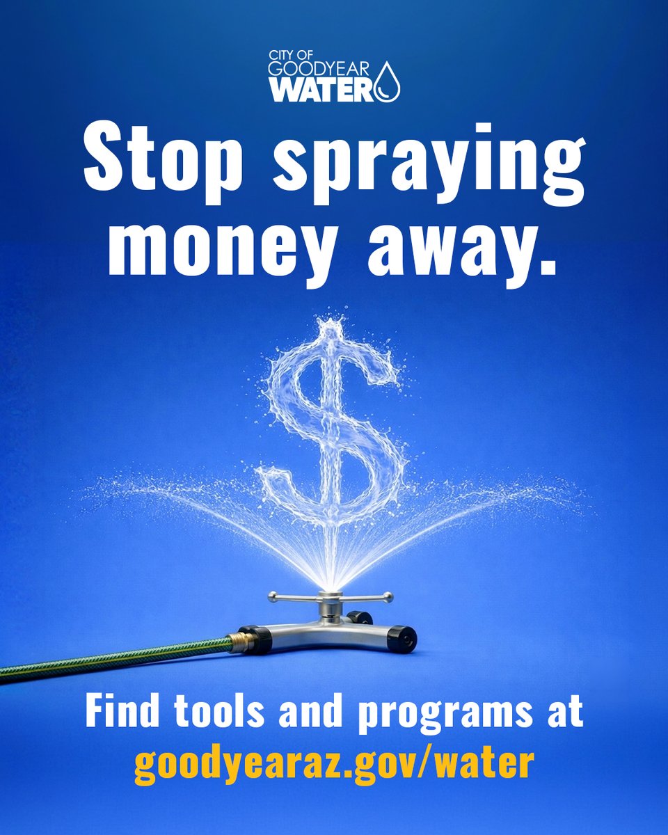 GoodyearAZGov's tweet image. About 60% of household water use happens outside of the home. Save water by watering your plants early in the morning to reduce evaporation.
goodyearaz.gov/water
#CityOfGoodyear #GoodyearAZ #AZWater
@AMWUA @WUIW