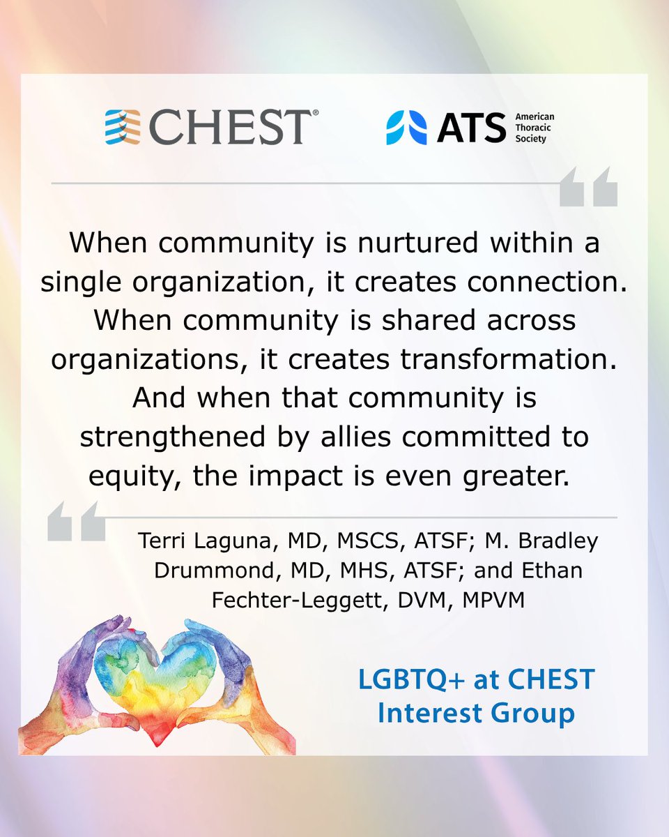 accpchest's tweet image. A guest blog post from @atscommunity discusses how the CHEST and ATS LGBTQIA+ interest groups are working to coordinate efforts and build community for LGBTQIA+ clinicians and researchers within respiratory medicine. Read the blog here: hubs.la/Q04cNJmk0
#HealthEquity