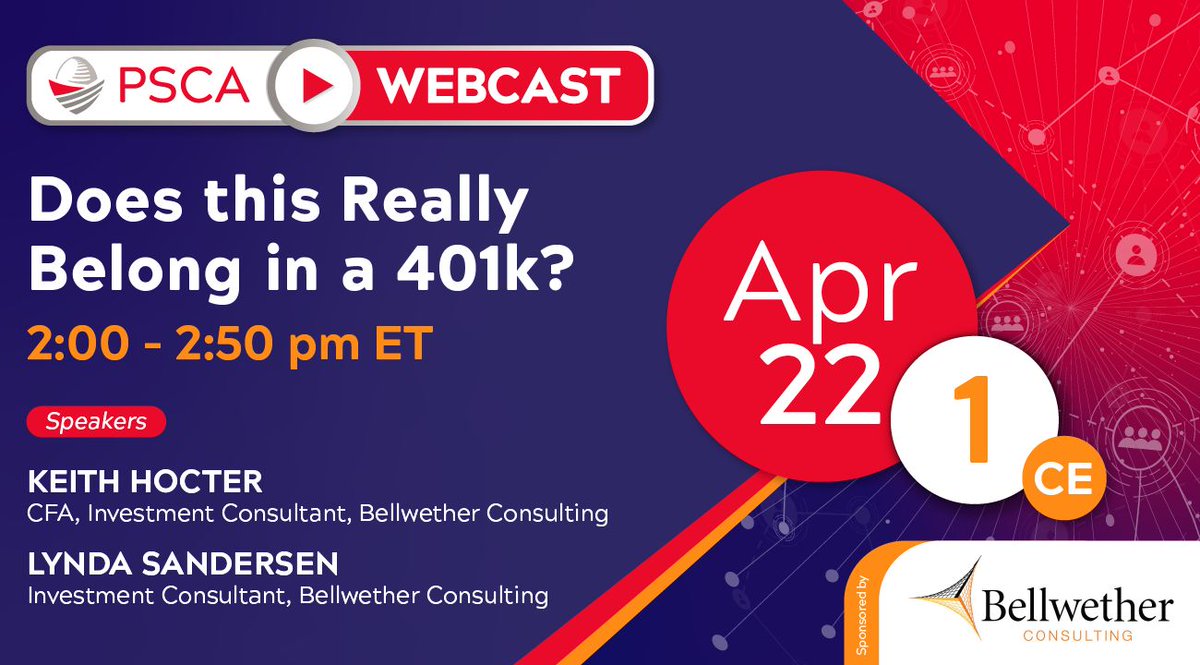 PSCA401k's tweet image. Not every trending fund belongs in a 401(k). Learn how to evaluate requests and respond to participants with confidence. 

Join us tomorrow: psca.org/events/webcast…

#401k #RetirementPlanning #FinancialEducation