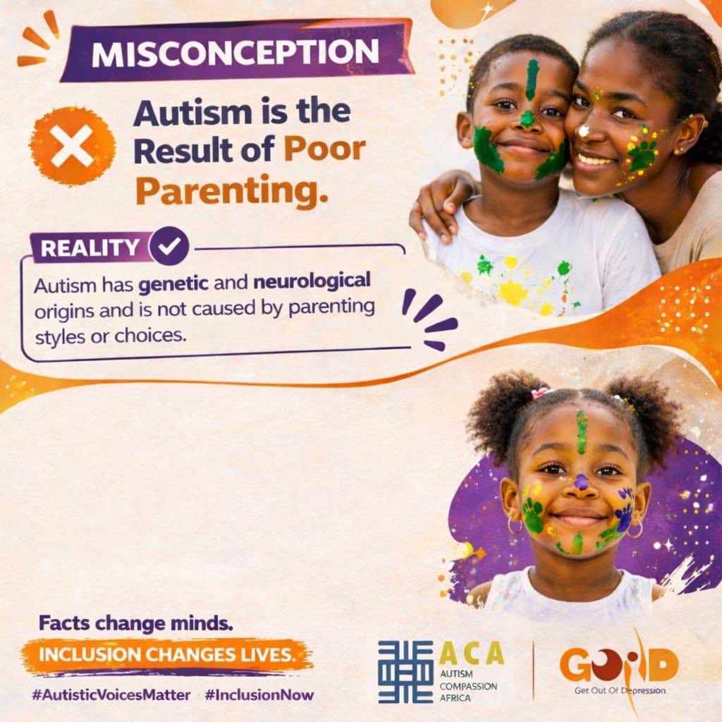 _GOODFoundation's tweet image. Autism isn’t caused by parenting. It has deep genetic neurological roots. Debunking the misconception is vital to foster accurate understanding and provide appropriate support for individuals with autism. #AutismMonth2026 #AutismAwareness #GOODFoundation #AutismCompassionAfrica