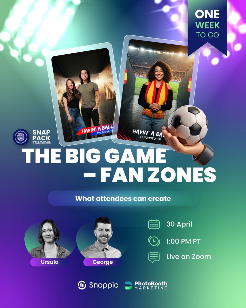 One experience. Multiple revenue streams.
From fan zones to virtual access, learn how to scale football-inspired AI experiences across physical &amp; remote environments.
Join our Snap Pack Training, in collaboration with PBM.
30 April | 1PM PT
us02web.zoom.us/meeting/regist…