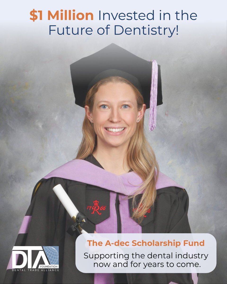 DTAFoundation's tweet image. 🚨 Big news for dentistry! 🚨

@AdecDental has made a $1 MILLION legacy gift to the DTA Foundation, creating the A-dec Scholarship Fund, a permanent endowment supporting dental &amp;amp; hygiene students for years to come.

Learn more: 
#DentalCommunity #OralHealth
